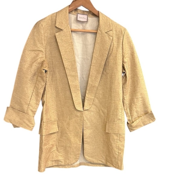 Jackets & Blazers - Saiph NWOT M Gold Relax Fit Blazer with Classic Lapel- ultra thin made in Italy